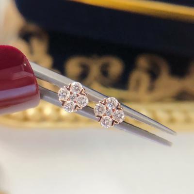 China CLASSIC 18k Gold Diamond Ear Stud Four Leaf Clover Leaf Diamond Ear Stud Gold Stud Earrings Diamond For Women Gift for sale