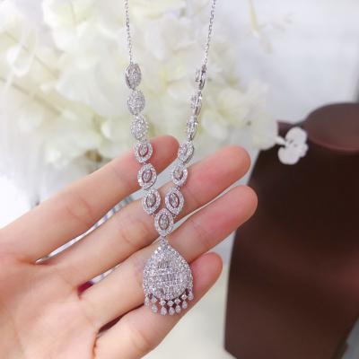 China 2020 Vintage Hot Sale Luxury Natural Marquise Brilliant Cut Diamond And Water Drop Shape 18k White Gold Necklace For Anniversary Wedding for sale