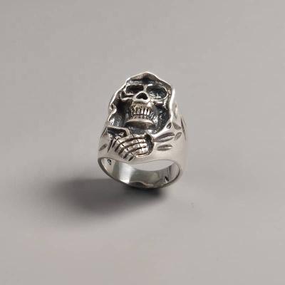 China CLASSIC Hot Punk Skeleton Skull Accessories Men's Hip Ring Skull Jewelry Fashion Sterling Silver Rings for sale