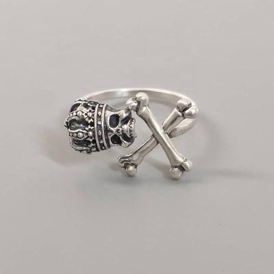 China New Arrival Mens Ring 925 Skull Punk Skull Ring Skeleton King Pirate Biker Party 925 Sterling Silver Mens Ring for sale