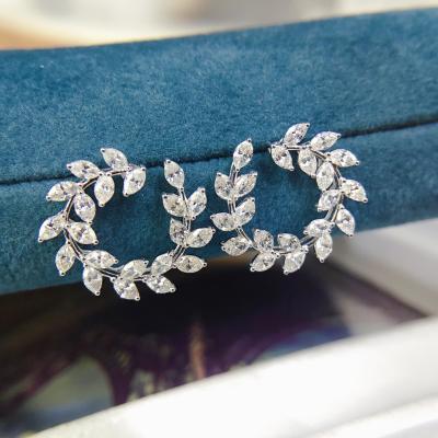 China Fashionable Women Jewelry Wholesale Custom 18k White Gold Round Diamond Olive Leaf Earring for sale