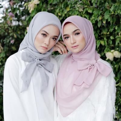 China Cotton Cotton And New Hot Hijab Solid Color Hijab Square Bow Canvas Scarf Square Drill Scarf for sale