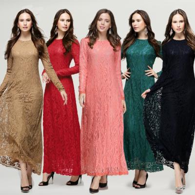 China Abaya lace long lace dress the full double layer Abaya skinny tow dress high quality opaque long dress for sale