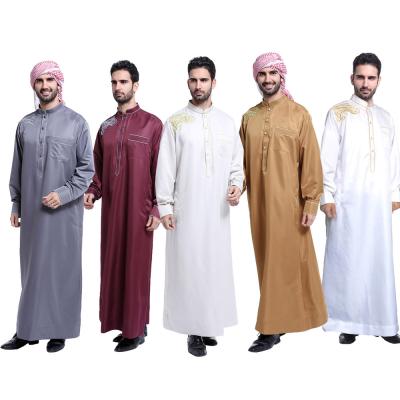 China Male thobe robe customized pure high quality middle east muslim men's arabic muslim men's long sleeve color embroidery thobe robe for sale