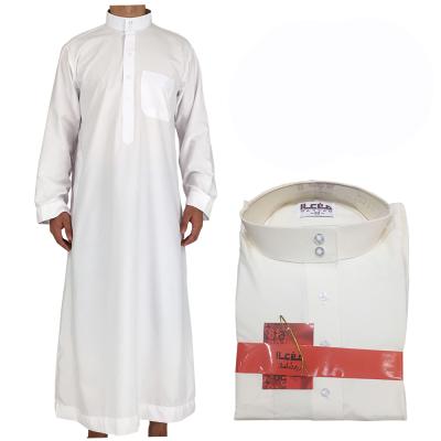 China New Design Islamik Men's Thobe White Polyester Long Sleeves Saudi Korean Material Thobe With Button Man Thobe for sale