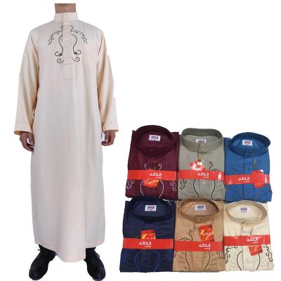 China Men's Polyester Long Jubba Middle East Qatar Style Men's Long Lapel Jubba Hot Selling Men's Polyester Thobe Factory Wholesale Embroidery for sale