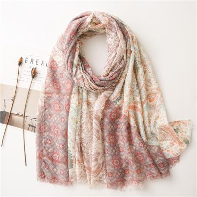 China Spring Polyester Scarf Autumn New Ethnic Style Wheat Large Size Hairy Print Scarf Cashew Ear Gold Flower Bohemian Hot Stamping Shawl for sale