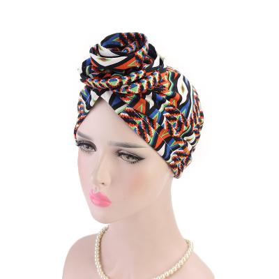 China New image exaggerated disc flower cotton hat turban popular bohemian set head hat cotton disc flower turban hat turban for sale