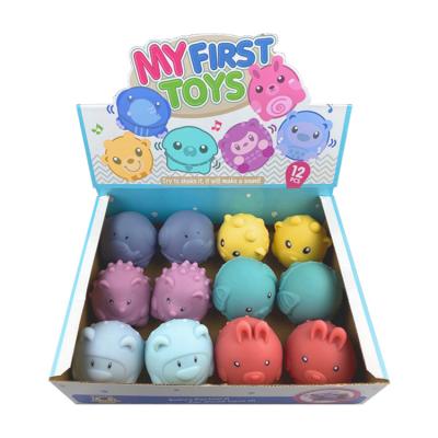 China 12 Shape PVC Soft Rattle Ball Cute Animals Washable For Baby Display Box for sale