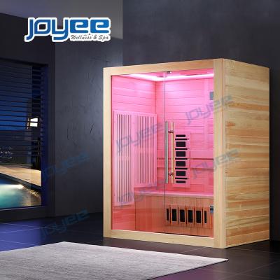 China Portable Home Sauna Home Canadian Hemlock Cedar Wood Infrared Sauna Room JOYEE Control Panel Full Corner Sauna Room for sale