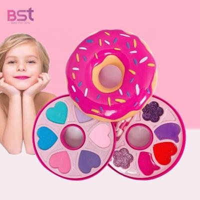 China Eco-friendly non-toxic cheap donut make up kids girls cosmetic toys real wash make up kids makeup set wholesale for sale