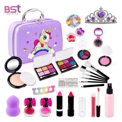 China Wholesale Creative Purple Kids Makeup Kit Cosmetics Bag Set Beauty Toys Children Make Up Toy Kit Kids Makeup For Kids Girl for sale