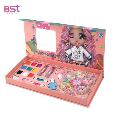 China Non-Toxic Eco-Friendly Fashion Gifts Kids Makeup Set Nail Polish And DIY Beads Kits 2 In 1 Girl Toys For Kid Pretend Play for sale