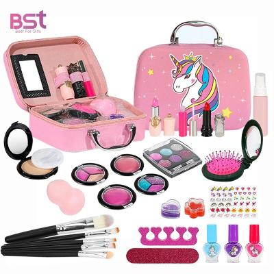 China 27PCS Eco-friendly Non-Toxic Non-Toxic Cosmetic Bag With Make Up Accessories Kids Makeup Kit For Girls for sale