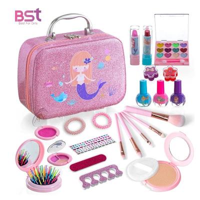 China Girls 24 PCS Princess Pretend Play Eco-friendly Washable Non-toxic Makeup Toy with Carry Bag Girls Makeup Set for sale