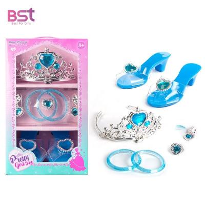 China Eco-Friendly Non-Toxic Pretty Girls BID Pretend Princess Jewelry Toy Set High Heel Shoe Magic Crown Beauty Toys For Kid With Display Box for sale