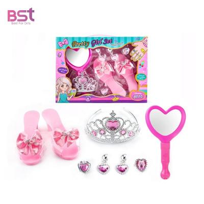 China Eco-friendly Non-Toxic Shantou Toys Party Non-Toxic Pretend Play Beauty Set Princess Glass Shoes Crown DIY Dressing Up Jewelry Set For Kids for sale