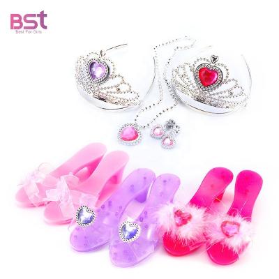 China Wholesale Non-Toxic Eco-Friendly Fashion Jewelry Girls Beauty Toys Set Princess Game Dress Up And Pretend Play With 3 Shoes for sale