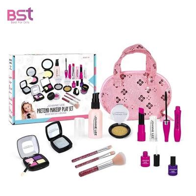 China Non-Toxic Hot Sale Eco-friendly Non-real Girls Makeup Toys Pretend Cosmetic Bag Kit EVA Plastic Make Up Set Simulation Game DIY for sale