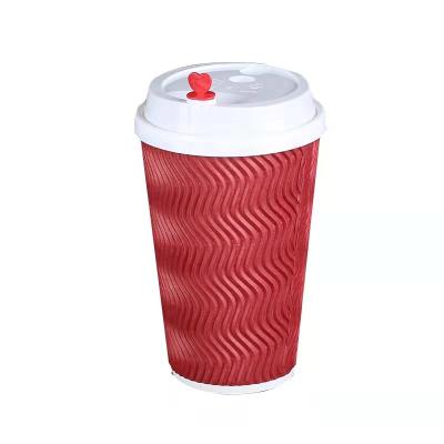 China 2021 New Custom Designed Biodegradable Cup Wall Ripple Disposable Double Packing Paper Coffee Cups With Lids for sale