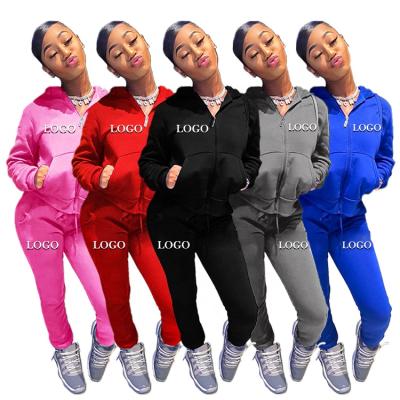 China Custom Logo Embroidery Plain Jogger Wear Women Sweat Suits 260gsm Zipper Breathable Jogging Sweat Suits for sale