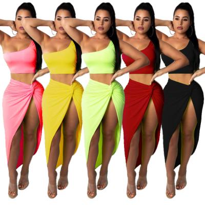 China Women Two Piece Set Solid Crop Plus Size Plus Size Top Split Skirt Long Matching Sexy Two Piece Set Women Dress Sets Skirt for sale