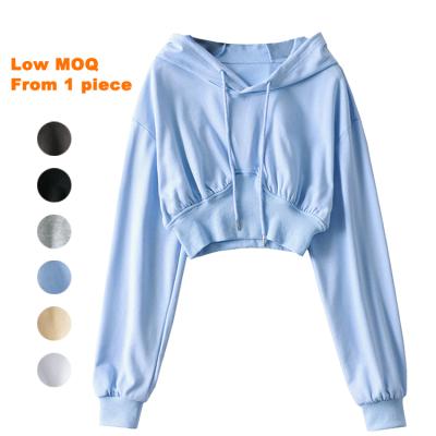 China Custom Logo Fashion Solid Color Anti-wrinkle Anti-wrinkle Fashion Comfort Crop Hoodie Sweatshirt Ladies Soft Tops Long Sleeve Pullover Custom Made for sale