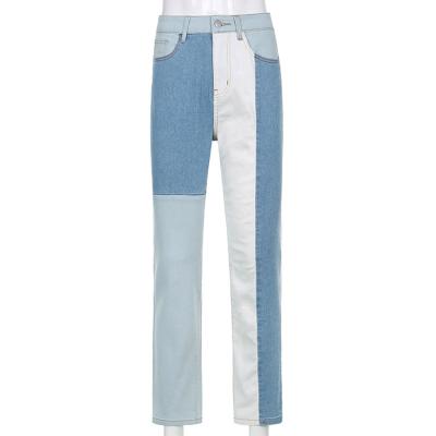 China Wholesale Breathable blue and white spliced ​​elastic cowboy Pants For Women cut breathable leisure leg jeans cylinder heads directly for sale