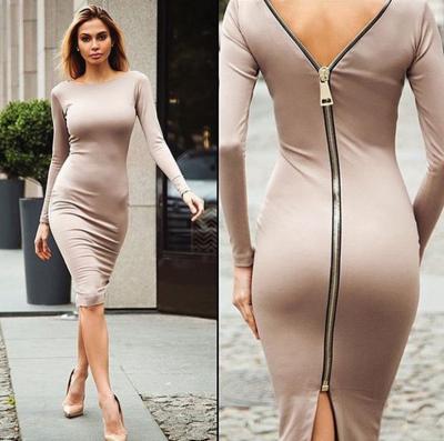 China Full Zipper Anti-Static Women Midi Dress Casual Party Maxi Dress Summer Sleeve Anti-Static Bodycon Midi Dress Elegant Back Dress for sale