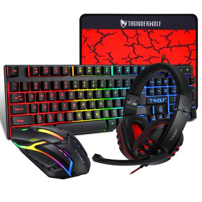 China TF800 Anti-drop RGB Color Backlit Keyboard Mouse Pad Headset 4 IN 1 ABS USB Combo Set Keyboard Combo for sale