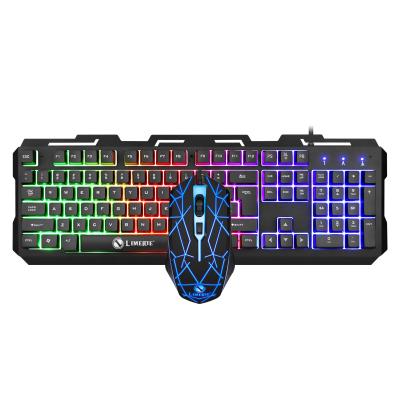 China Low Price LEME T20 Rainbow Backlight Keyboard and Mouse Gaming Combos Waterproof Mechanical Feel Game Combo for sale