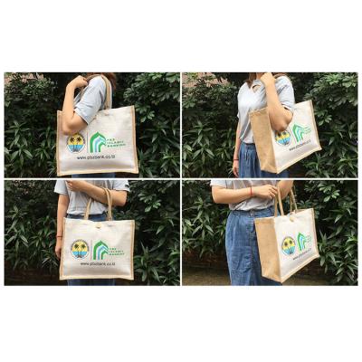 China Wholesale Reusable Jute Shopping Bag Custom Printed Large Natural Eco Friendly Shopping Tote Beach Bag With Logos Hessian Jute for sale