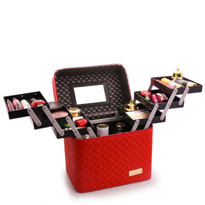 China Multi-Layer Portable Organizer Travel Fashion Makeup Bag Mirror Cosmetic Case Storage Handle Kit with Adjustable for sale