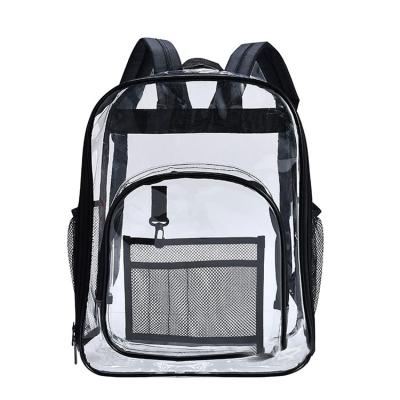 China Wholesale Waterproof Thick Transparent PVC Double Zipper Backpack Black Waterproof Student Schoolbag for sale