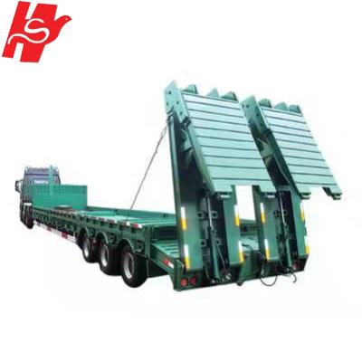 China Low price 3 axle semi truck trailer low bed trailer 40 ton lowbed semi trailer for excavator transport for sale