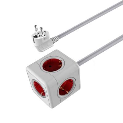 China Creative Magic Cube Design Universal Around F C 5 Outlets 150cm Cable Extended Power Strip Eu Multi Type Electric Power E03-red-7 for sale