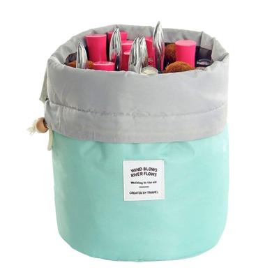 China Vintage Custom Round Bottom Printed Makeup Dust Storage Travel Nylon Drawstring Cosmetic Bag With Interior Pockets for sale