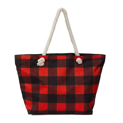 China Women Handled Customized OEM Nylon Gingham Wholesale Polyester Tote Beach Shopping Bag for sale