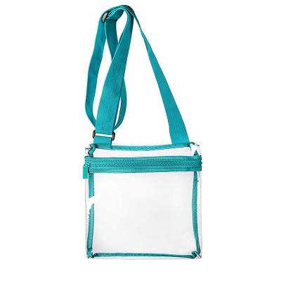 China Custom Shopping Logo Wholesale Square Clear Pvc Messenger Flat Crossbody Bags With Handle Shoulder Strap for sale