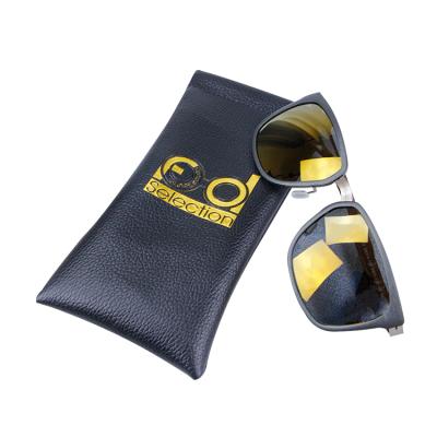 China Wholesale Custom Logo PU Gold Cloth Dust Spring Leather Sunglasses Eye Glasses Packaging Pouch Bag With Cleaning Cloth for sale