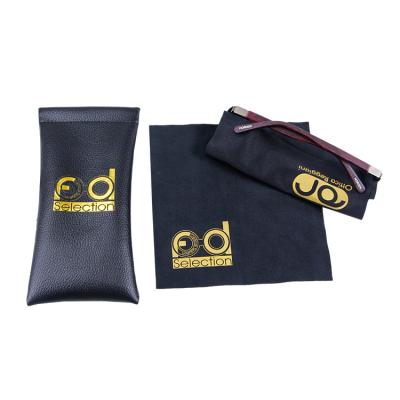 China PU Wholesale Custom Gold Logo Black Pu Leather Makeup Spring Where Coin Storage Sunglasses Cover Pockets Case for sale