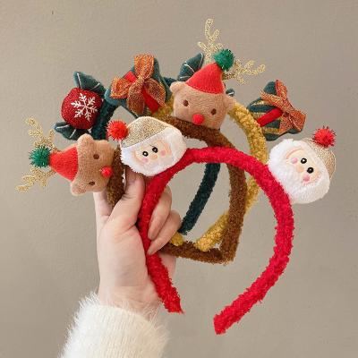 China Cute Soft Santa Elk Antlers Girls Hairbands Christmas Party Hair Accessories Merry Christmas Plush Doll Headbands for sale