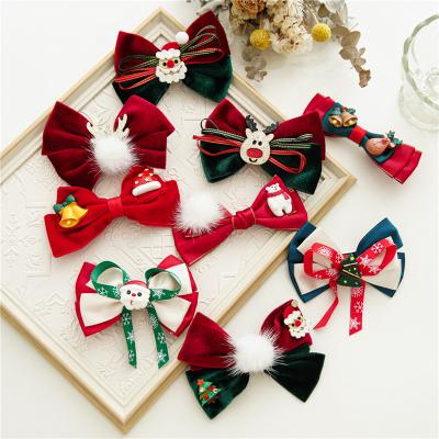 China Wholesale Platypus Velvet Snowman Elk Winter Soft Female Red Hairpin Bowknot Headdress Antler Hairpin for sale