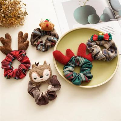 China Cute European and American Sweet Christmas Hair Accessories Bows Elastic Antlers Fox Elk Cartoon Hair Bands for sale