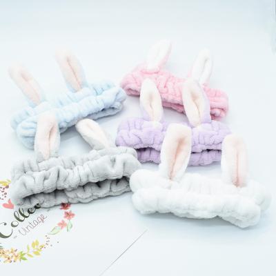 China New Rabbit Bunny Ear Bath Shower Headband Hair Band Makeup Soft Cute Face Wash Cosmetic Headbands for sale