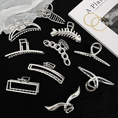 China Wholesale European and American silver hair accessories women's style high quality large metal shark hair claw clips for thick hair for sale