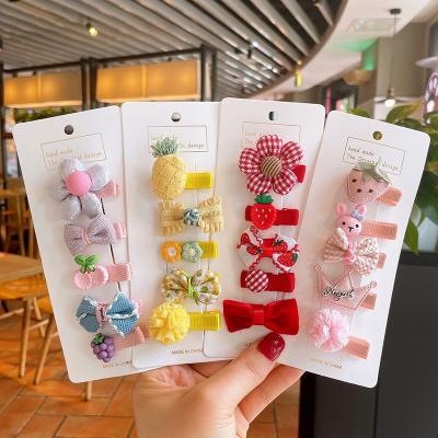 China 2021korean baby soft cloth hairpin bow hair clips set mini rabbit flower platypus clip fancy hair accessories for sale