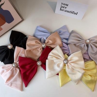 China Korean Princess Durable Temperament Bow Satin Bow Hair Clips Bead Girls Party Premium Hairpins for sale