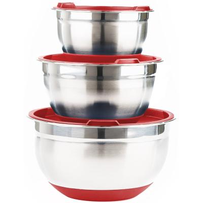 China Sustainable Hot Sale Stainless Steel Mixing Bowls Set Of 3 With Non Slip Silicone Base Mixing Bowl Set for sale