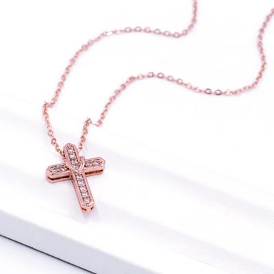 China Redleaf Jewelry CLASSIC Fine 925 Sterling Silver Link Chain Rose Gold Plated Pendent Cross Necklace for sale